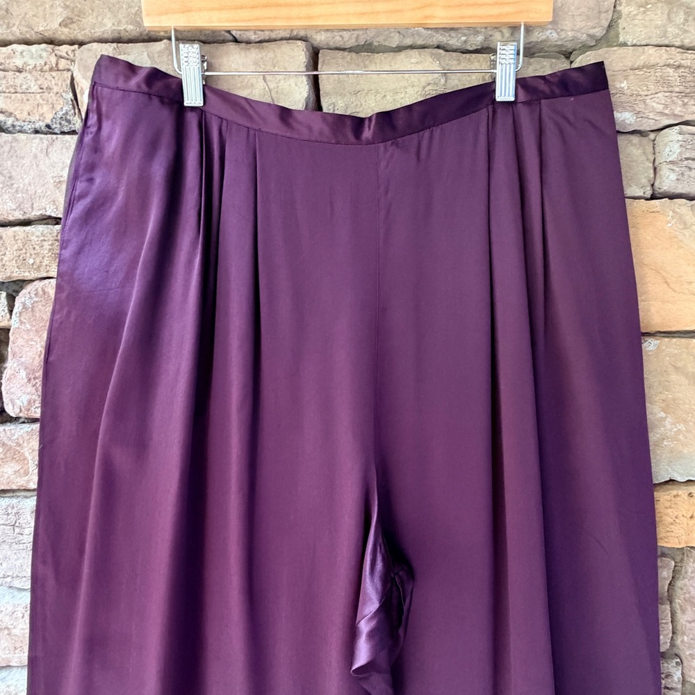Lane Bryant Womens 22/24 Silk Trousers Plum Purple Pleated Elastic Waist Office - Picture 4 of 16